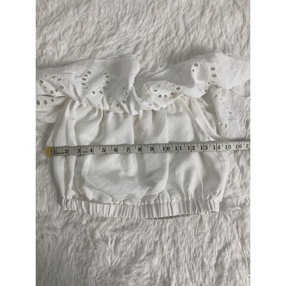 Mi Ami Francesca's White Paula Off The Shoulder Eyelet Ruffle Crop Blouse Size S - Picture 11 of 13